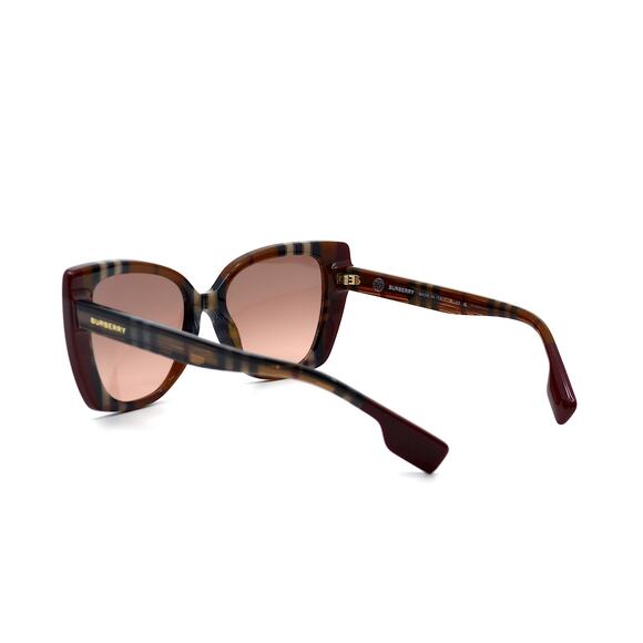 NEW BURBERRY MERYL BE4393 CHECK BROWN/BORDEAUX AUTHENTIC SUNGLASSES - Picture 7 of 14